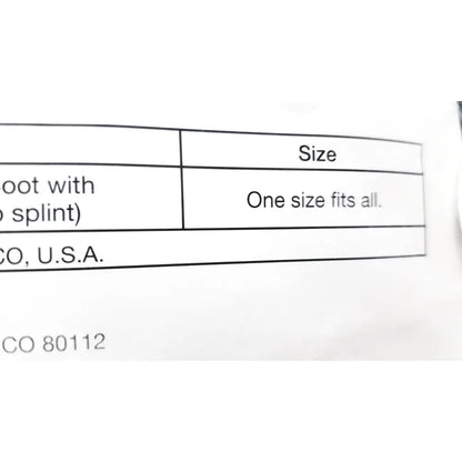 White label with black text one size fits all on the back of rooke soft afo hfs104 removable padded aluminum foot drop splint