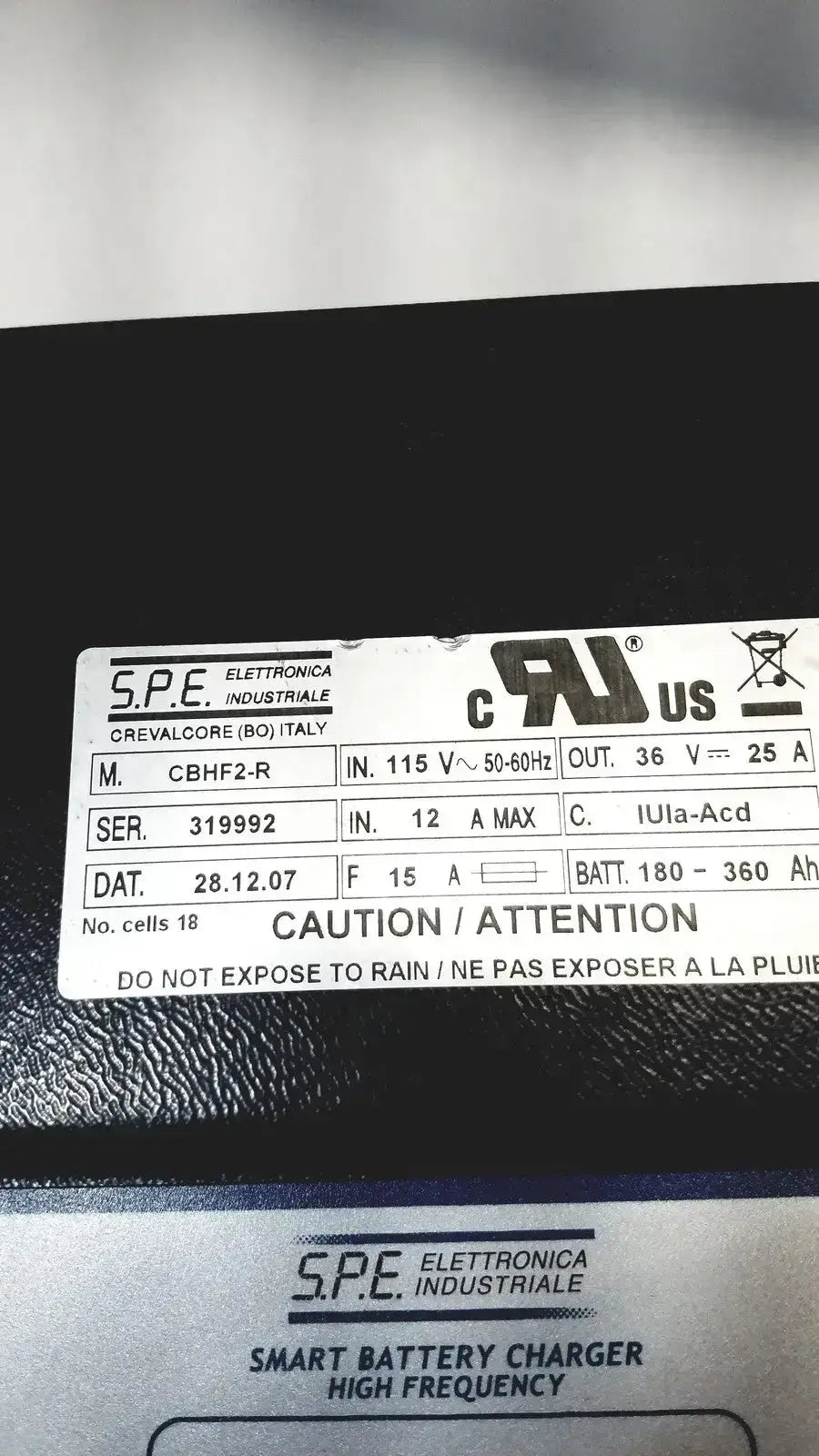S.P.E. Electronica Industriale S.P.E. CBHF2-R Electronica Industriale Made In Italy Battery Charger 36V Battery Charger, second-hand product photo 3