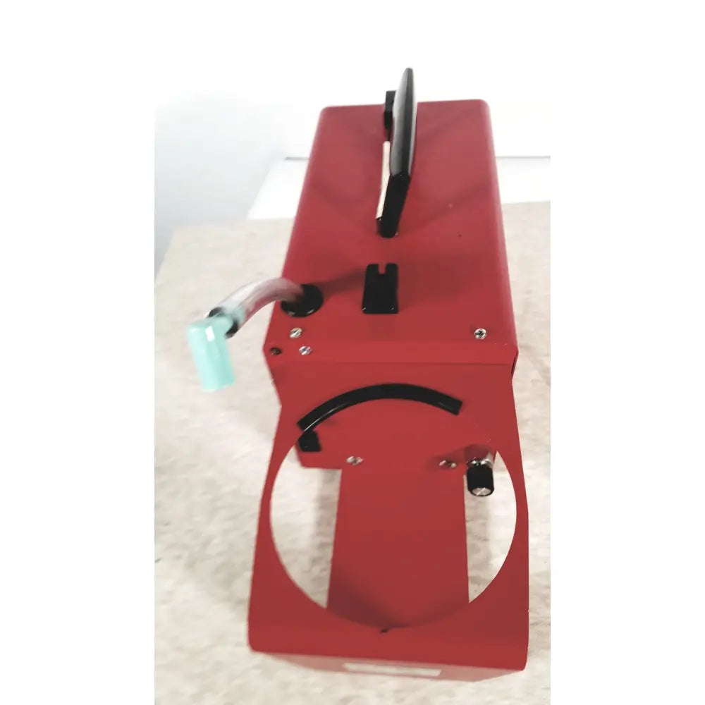 Red metal wine bottle corkscrew with black handle and turquoise cap featured with scort 40014b portable regulator