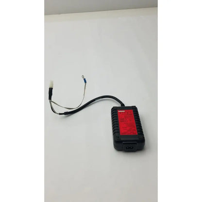 Black rectangular power adapter with red label and white connector for safety mark 2403srm 30 charger