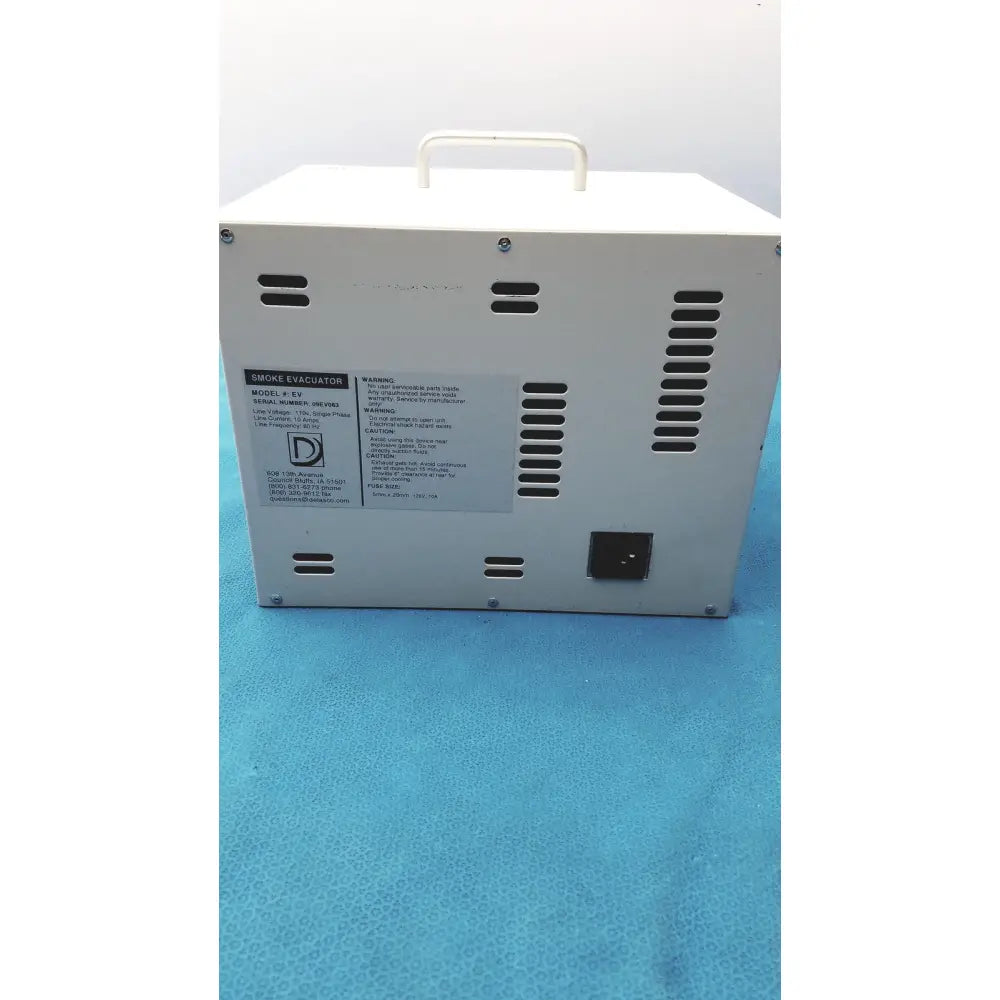 White plastic safevac smoke evacuator with handle and ventilation slits for reuse medical applications model ev 09ev063