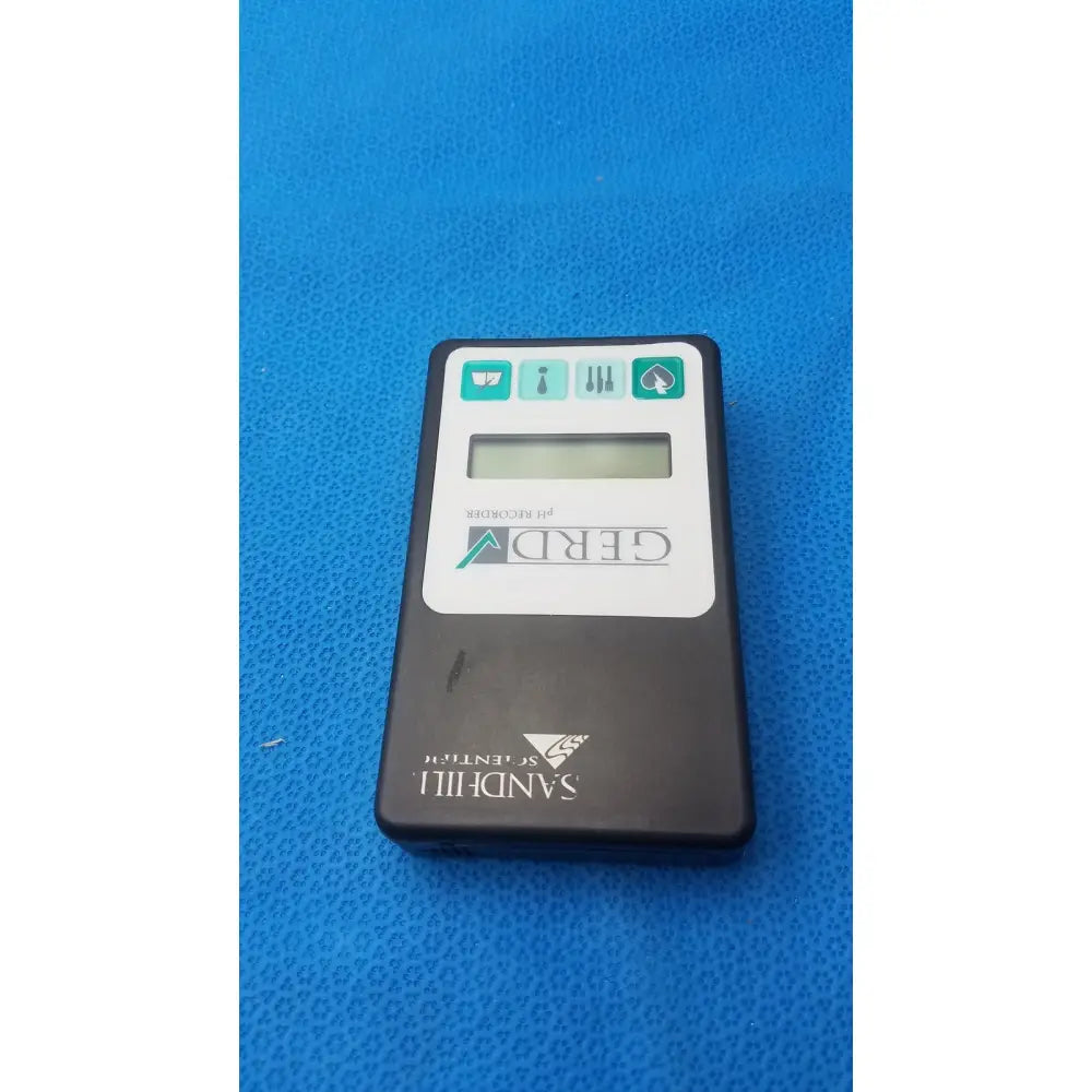 Black handheld sandhill scientific gerd ph recorder with digital screen and four teal function buttons model g99-1100