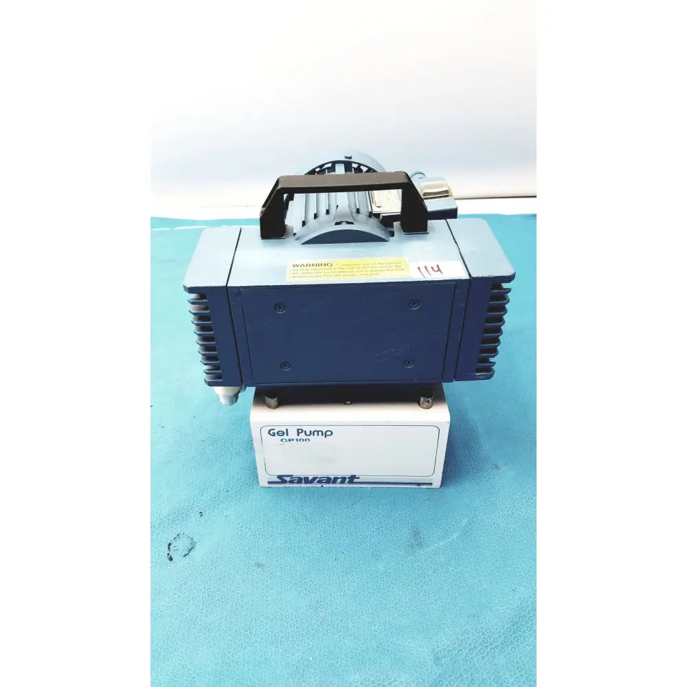 Savant gel pump gp100 in blue and gray with a black handle on top designed for efficient gel dispensing