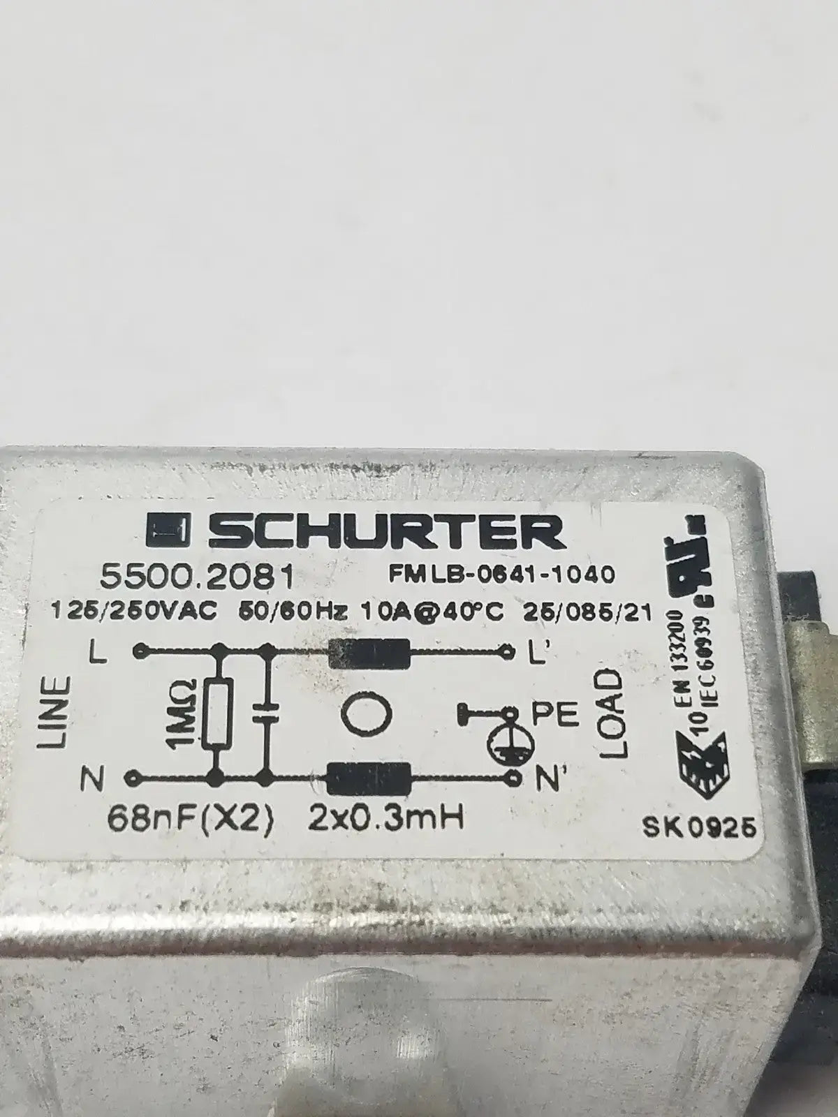 Schurter 1 Phase Line Filter 5500 2081 With 5 Pin Female Connector EMI/RFI Line Filter, second-hand product photo 3