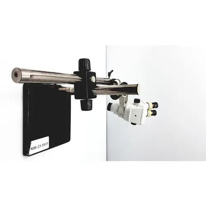 Scienscope ssz stereo zoom white and black surgical zoom binocular microscope mounted on adjustable metal arm