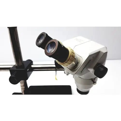 Scienscope SZ-BD-B2 SSZ stereo zoom binocular microscope white and gold zoom binocular mounted on metal stand