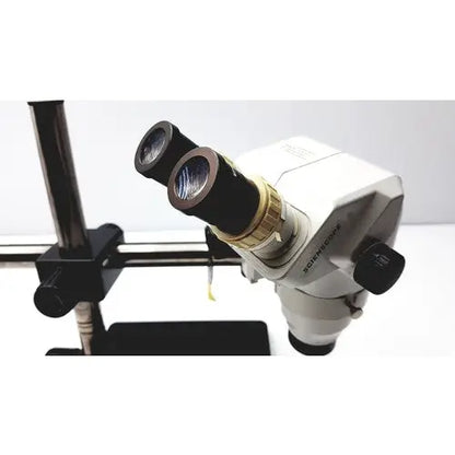 Scienscope SZ-BD-B2 SSZ stereo zoom binocular microscope white and gold zoom binocular mounted on metal stand