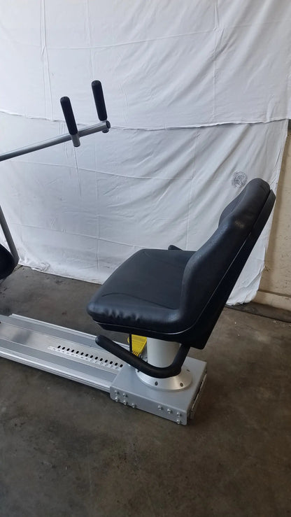 Black padded seat with adjustable armrests and metallic base for scifit systems rst7000 recumbent stepper gym use