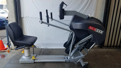 Black and silver scifit systems rst7000 recumbent stepper with adjustable handles and padded seat for comfortable exercise