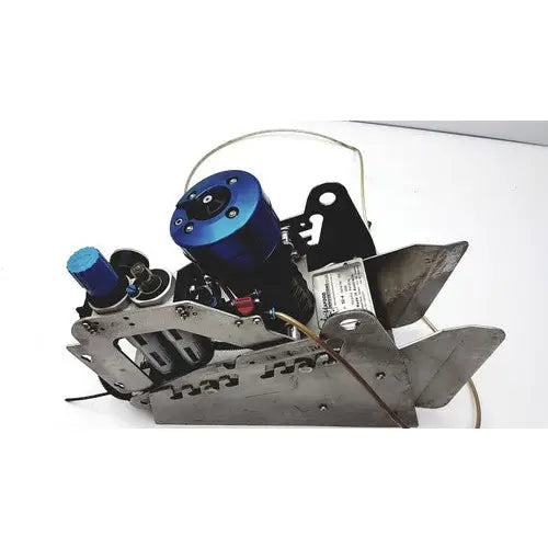 Blue and black metallic chassis pneumatic fish stunner assembly by Seafood Innovations SI-4 for efficient fish stunning