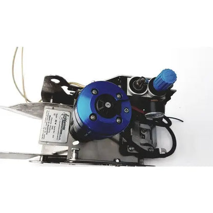 Blue cylindrical pneumatic fish stunner assembly with metallic housing and attached wiring from seafood innovations si-4
