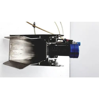 Black metal pneumatic fish stunner assembly with blue cylinder and silver housing by seafood innovations si-4 model