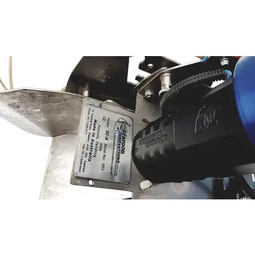 Black plastic engine cover with embossed seafood innovations logo for pneumatic fish stunner assembly si-4