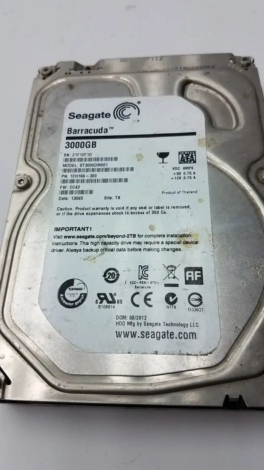Seagate Barracuda 3TB 7200RPM 3.5" SATA HDD ST3000DM001 9YN166 Desktop Drive Internal Hard Drive, as-is (for parts) product photo 6
