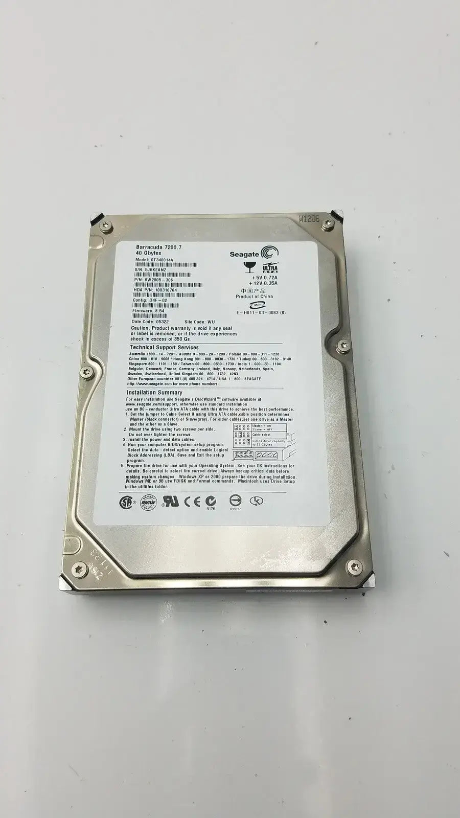 Seagate ST340014A Barracuda 40GB 7200RPM PATA IDE 3.5" Internal Hard Disk Drive Internal Hard Drive, second-hand product photo 1