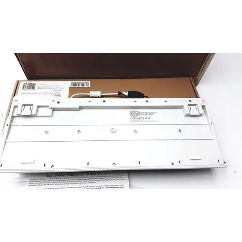 White mechanical keyboard chassis with minimalist design and visible mounting holes for seal shield cleanwipe medical grade use