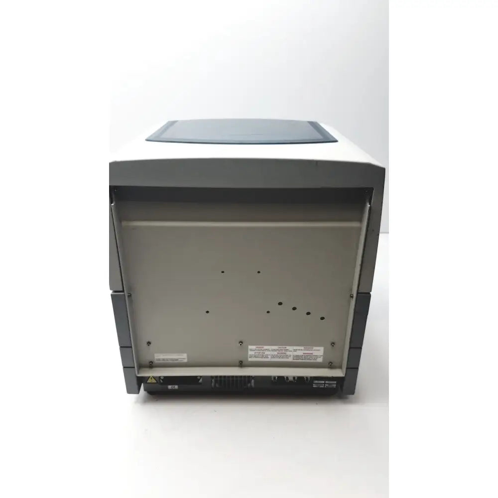 Sebia hydraplus 2 autosampler showing back panel with ventilation holes on gray and black matte desktop printer for reuse medical chromatography systems