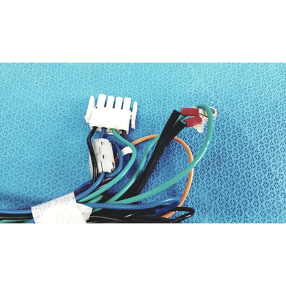 A bundle of multi-colored seiwa ferrite cores connectors lead wire with white plastic connector and red terminal ends