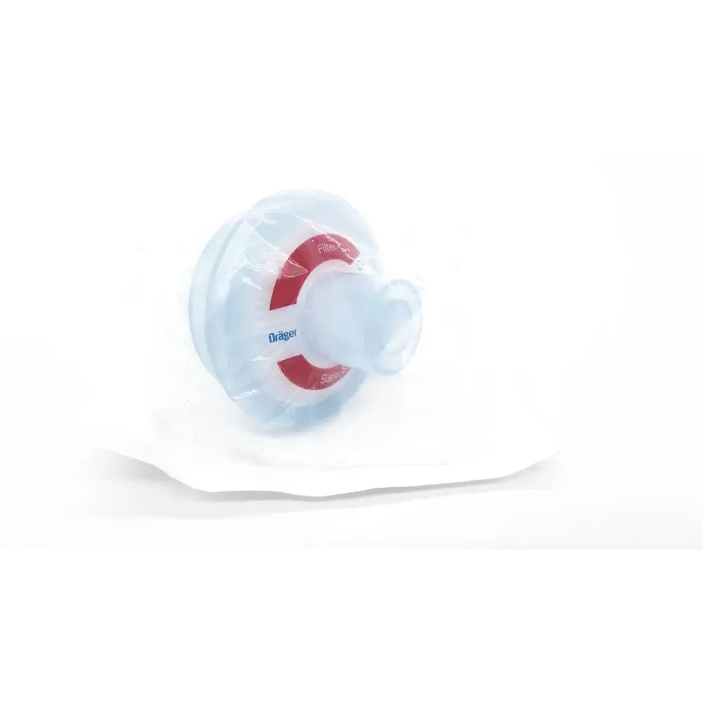 Clear plastic drager draeger mechanical safestar 55 respiratory filter with red markings and white connector for adults