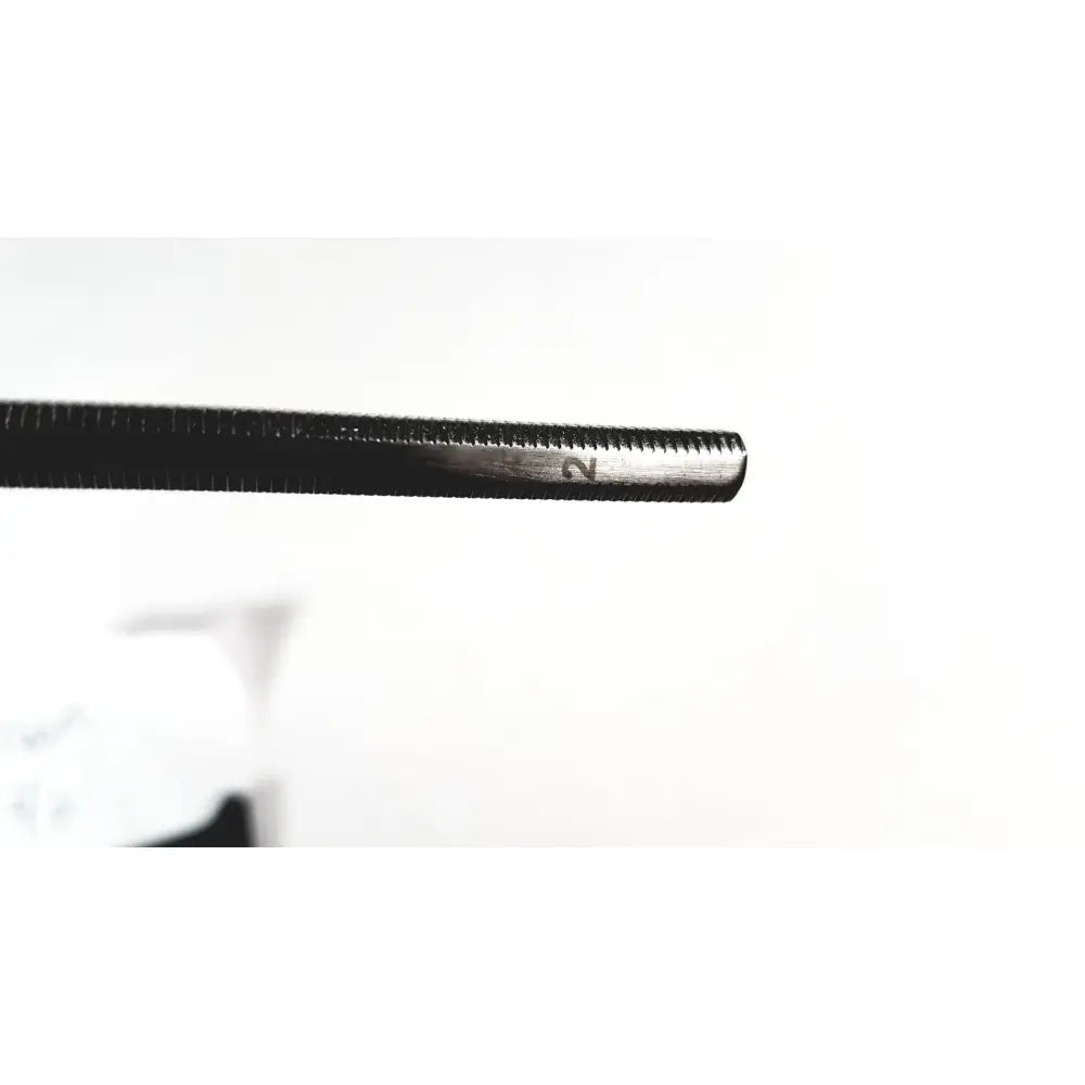 Black metal tweezers with textured grip and number 2 engraved near tip in grade halle spinal bone curettes set share similar items