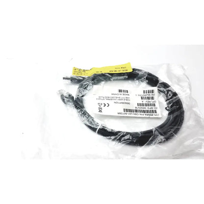 Black coiled shielded usb cable CBA-U21-S07ZBR in clear packaging with yellow label for Zebra Scanner use