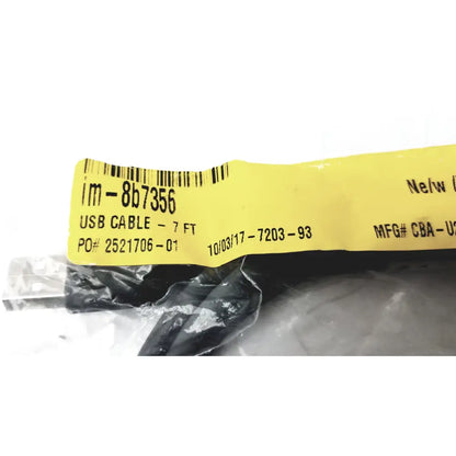 Black shielded usb cable cba-u21-s07zbr in clear plastic packaging with yellow label showing length and product details