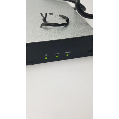 Black rectangular shure scm800 rackmount professional microphone mixer with textured silver top and three green status indicators