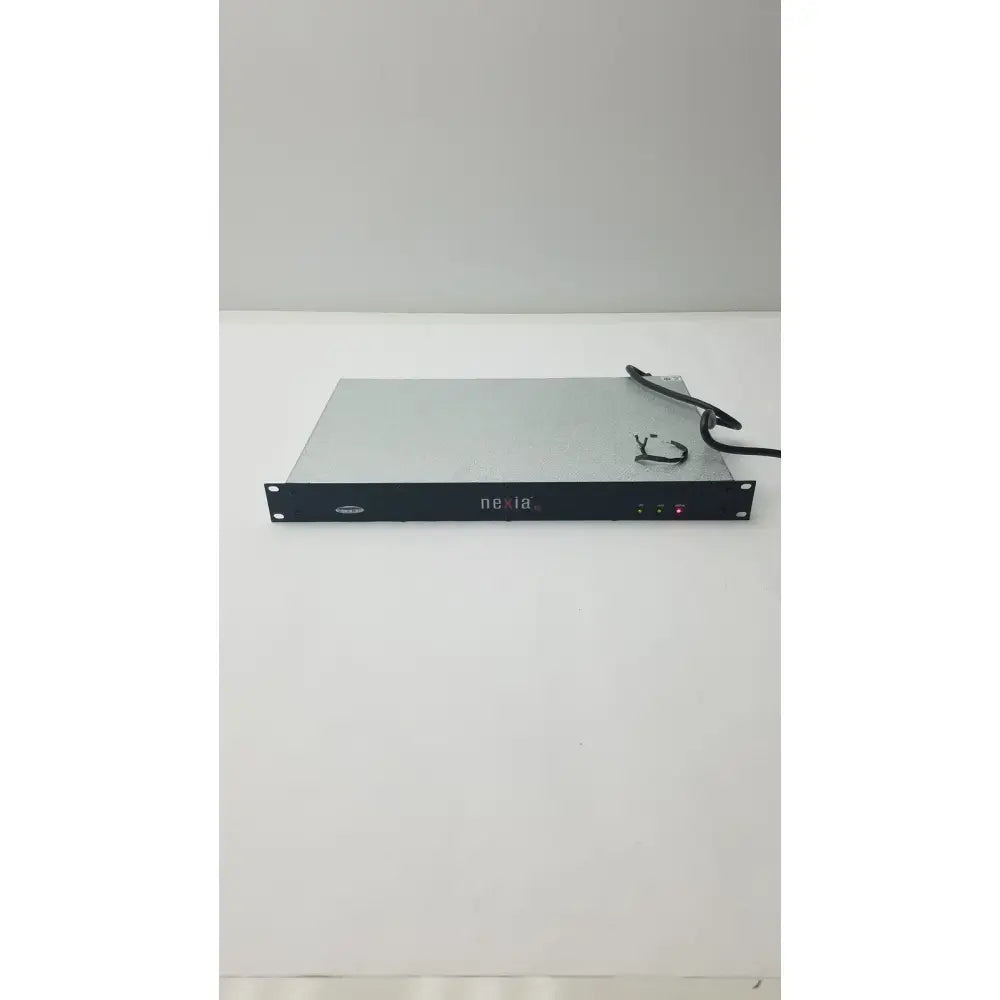 Black and silver shure scm800 rackmount professional 8 channel microphone mixer with nexia branding on front panel