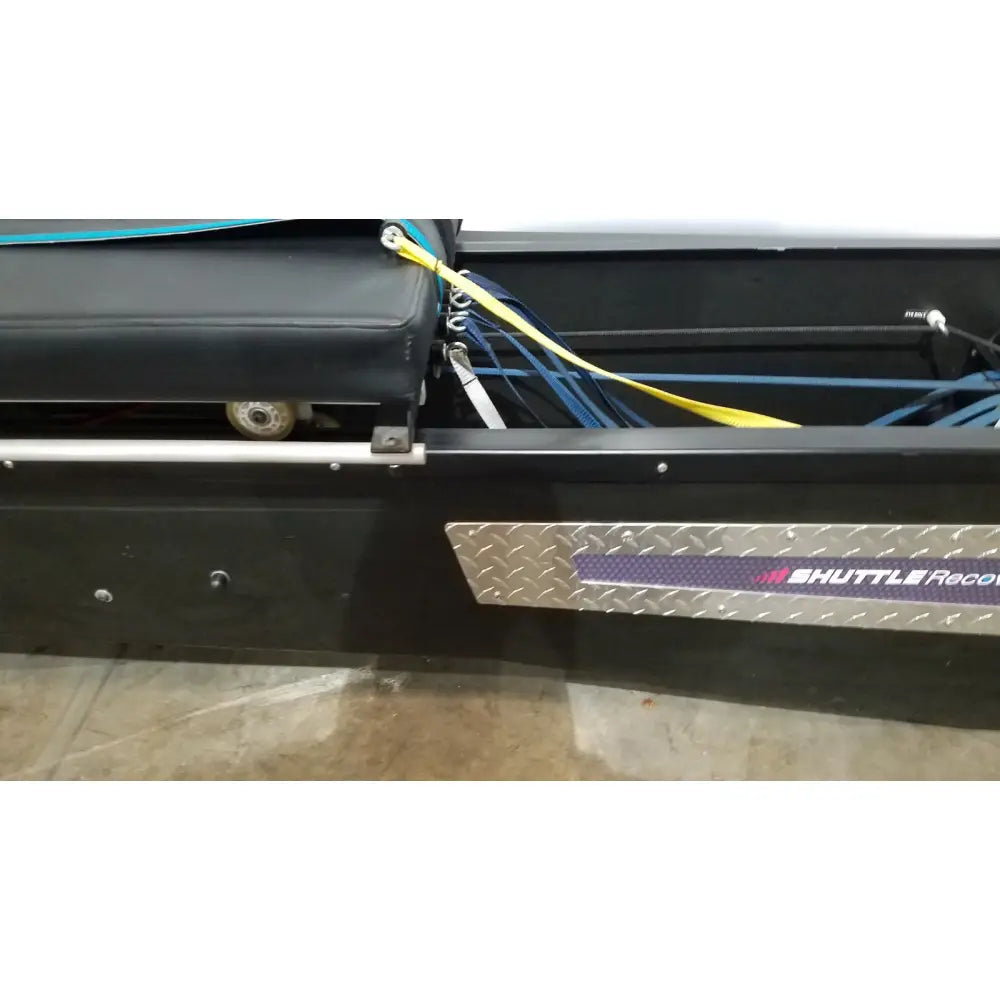 Silver diamond plate step with purple and red shuttle recovery logo for shuttle recovery sport fitness equipment