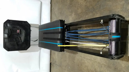 Black and blue shuttle recovery sport resistance training machine with adjustable cables for versatile workouts