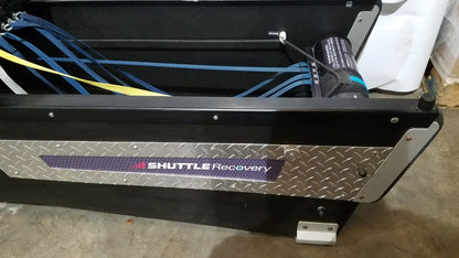 Black and silver diamond plate toolbox with shuttle recovery logo for shuttle recovery sport use