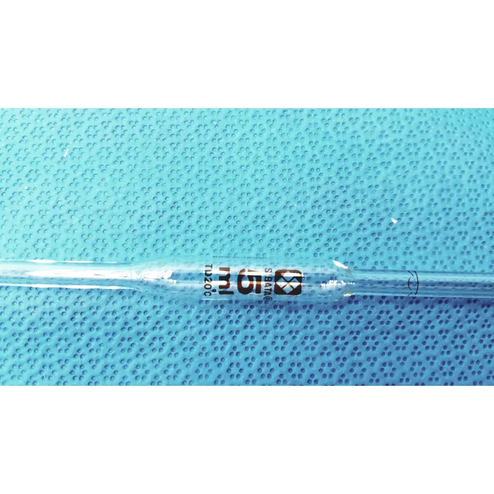 Clear glass sibata 5ml glass serological pipette with black printed markings and a bulbous tip for precise measurement