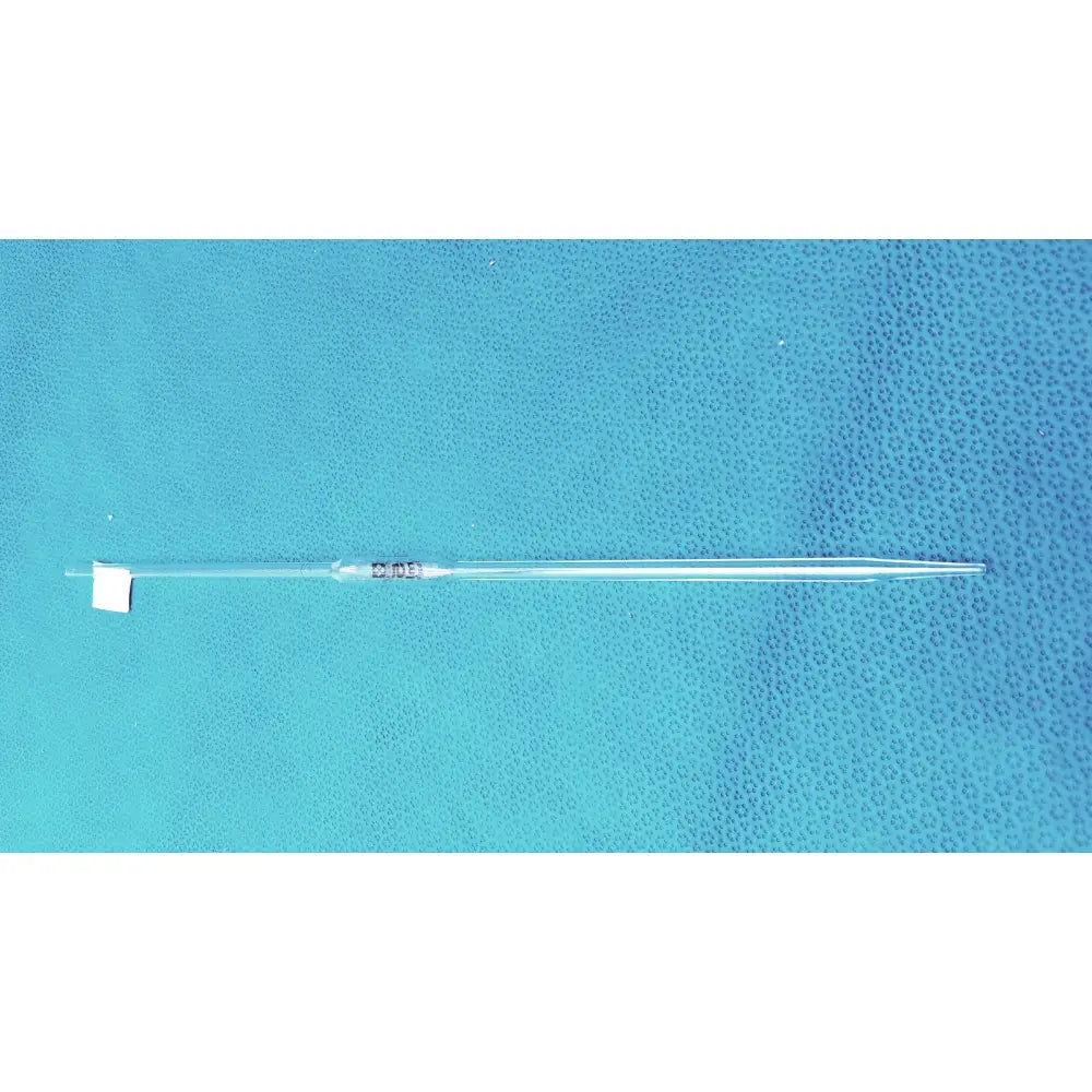 Clear sibata 5ml glass serological pipette with black markings and a white label near the bulb for precise measurement