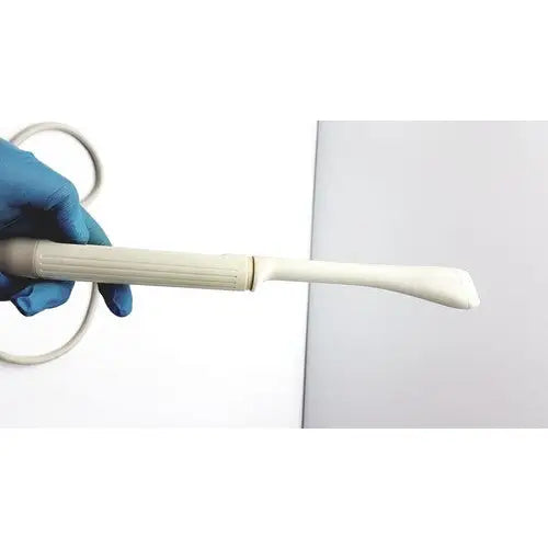 White dental handpiece with textured grip and smooth tapered tip for siemens acuson ev7 linear probe transducer use