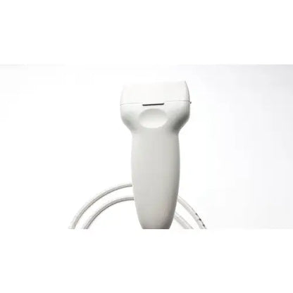 Siemens B1B0059 ultrasound white plastic transducer with smooth ergonomic grip and coiled cable for medical imaging