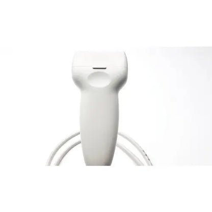 White handheld siemens b1b0059 ultrasound transducer probe with ergonomic design and coiled cable for medical imaging