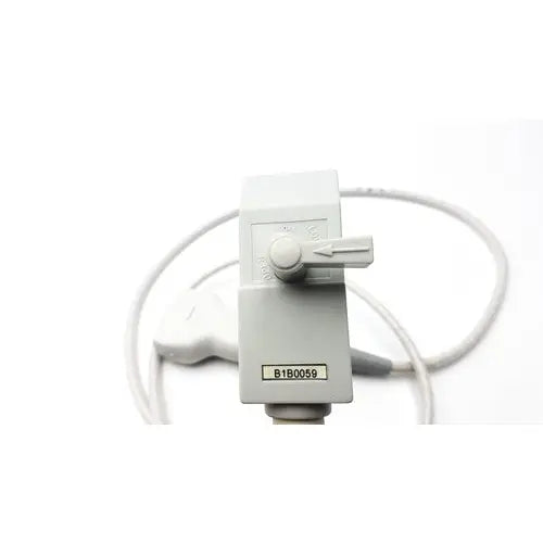 Gray plastic Siemens b1b0059 ultrasound transducer probe with white toggle switch and coiled gray cable visible