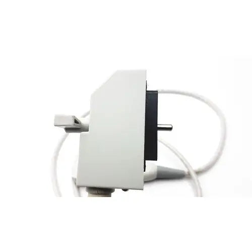 White rectangular power adapter with black plug and coiled cable for siemens b1b0059 ultrasound transducer probe