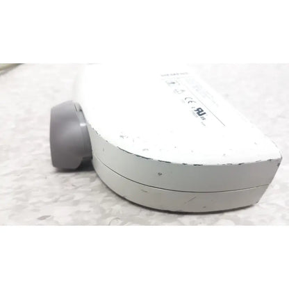 White plastic siemens ev9-4 endocavity ultrasound transducer probe with gray circular component and visible wear and chipped paint