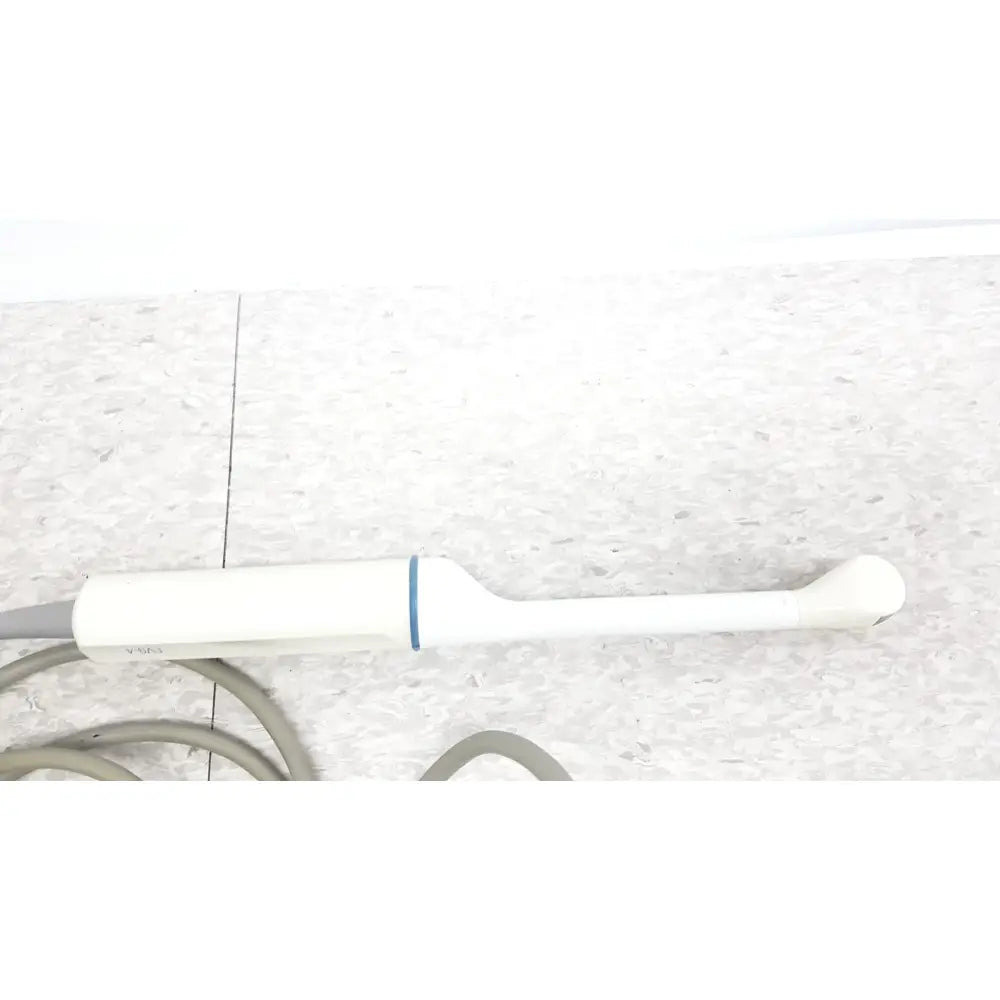 Siemens ev9-4 endocavity ultrasound transducer probe in white with blue stripe and gray cable for medical imaging