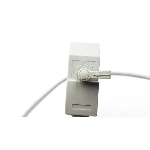 White plastic thermostat with circular dial and wire attached for siemens linear array ultrasound transducer probe