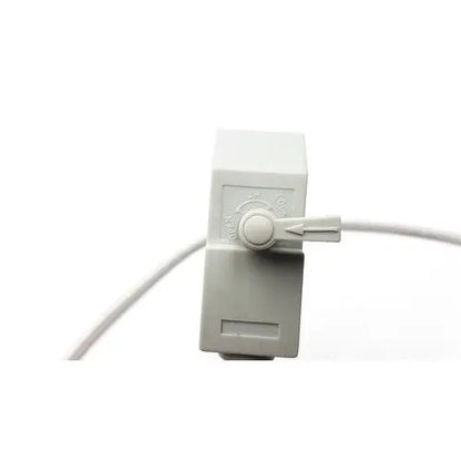White plastic thermostat with circular dial and wire attached for siemens linear array ultrasound transducer probe