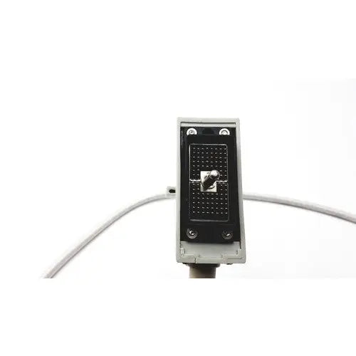 Gray rectangular Siemens linear array ultrasound transducer probe with black lens cover and silver screws shown from the back side