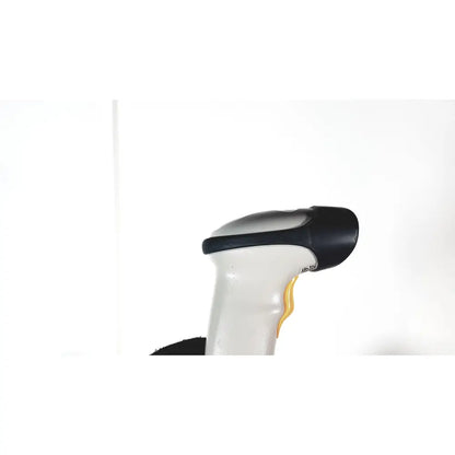 White and black handheld barcode scanner with yellow trigger for siemens rapidpoint reuse medical system cartridge ref 05293926