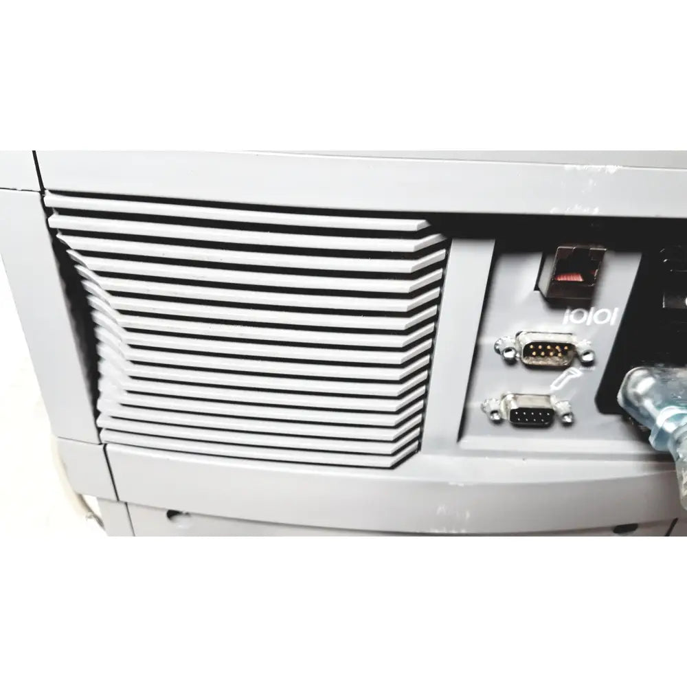 Back side of gray plastic siemens rapidpoint 400 405 series system showing slatted vent and multiple ports for reuse medical use