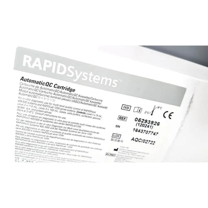 Gray rapidsystems automaticqc cartridge with multilingual labeling and regulatory markings for siemens rapidpoint reuse medical system