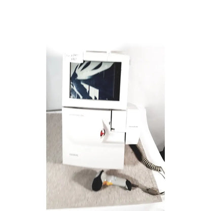 White thermo scientific siemens rapidpoint 400 405 series system with screen and red button for reuse medical testing