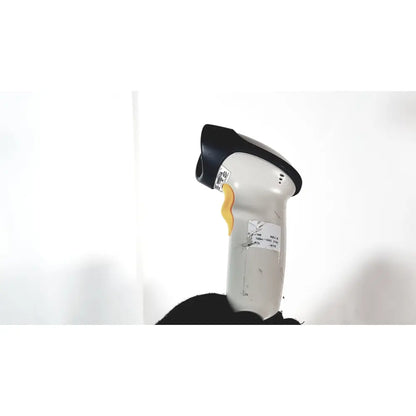 Siemens rapidpoint handheld barcode scanner with white and black body and yellow trigger for reuse medical systems