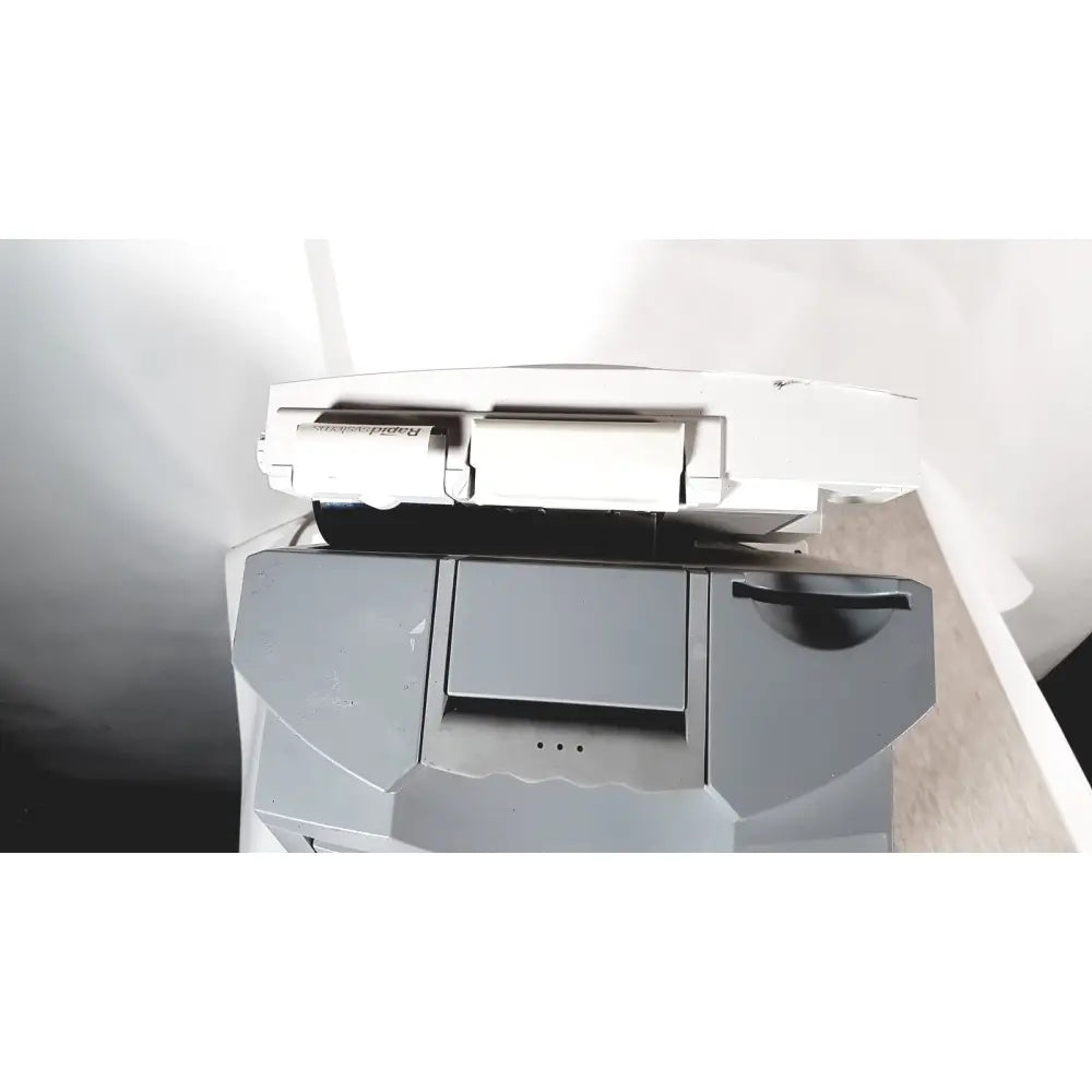 Gray Siemens Rapidpoint multifunction printer with white document feeder and black control panel for reuse medical settings