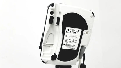 White and black plastic site rite prevue ultrasound system back panel with label on rolling cart and probes
